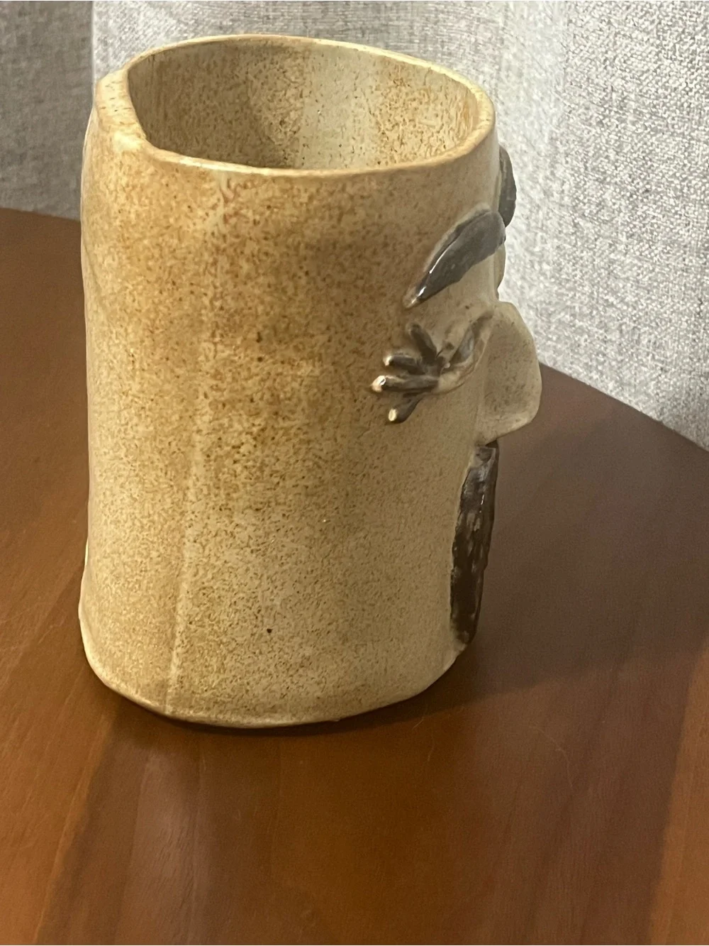 Vintage Handmade Studio Art Pottery Face Vase Mustache Ceramic Whimsical Cup